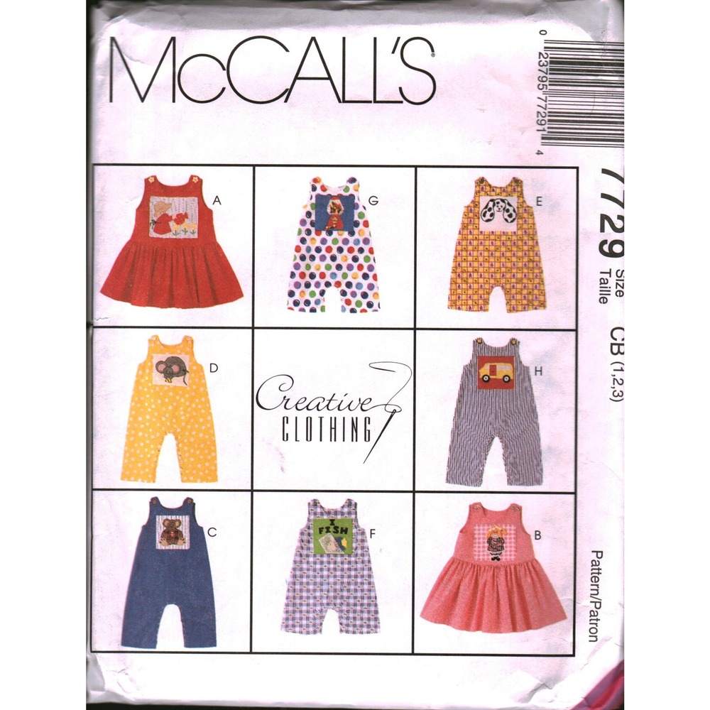McCall's 7729 Toddlers Jumper Jumpsuit Romper Applique Sewing Pattern Size 1-2-3